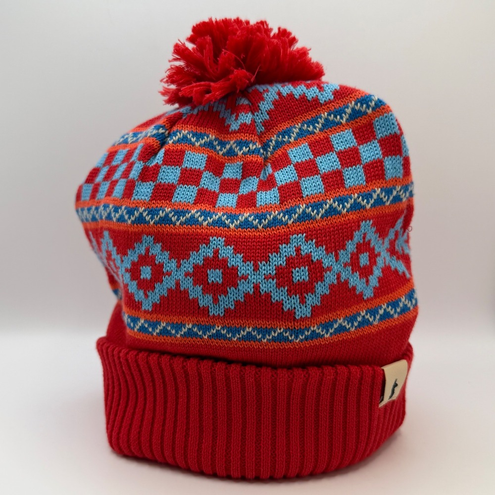 Cotopaxi Pom Beanie Red Blue Fair Isle Recycled Polyester Gear For Good Hat OS